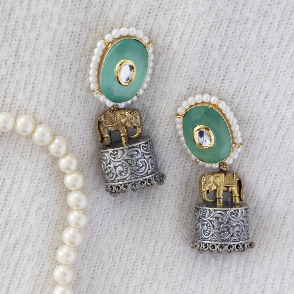 Antique Oxidised Golden Tusks Jhumkas