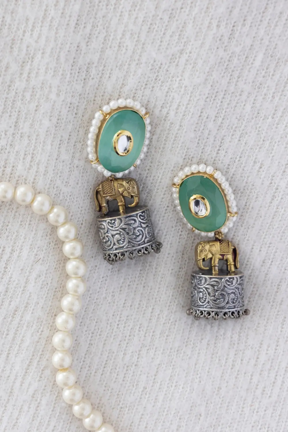 Antique Oxidised Golden Tusks Jhumkas