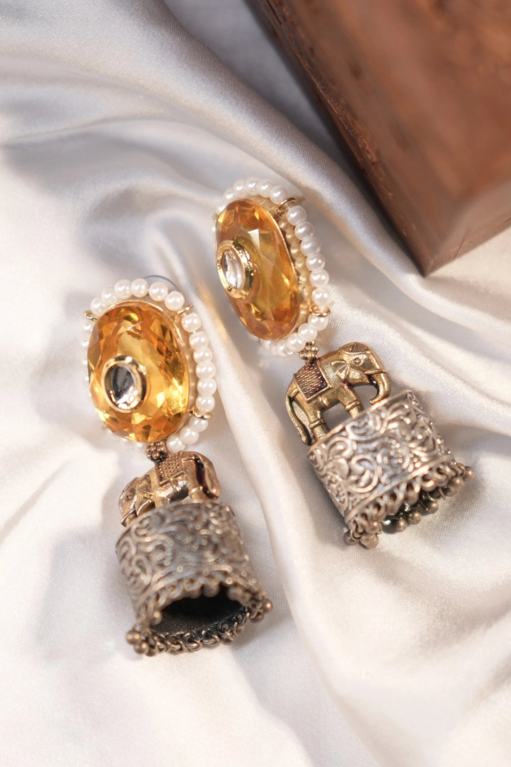 Antique Oxidised Golden Tusks Jhumkas