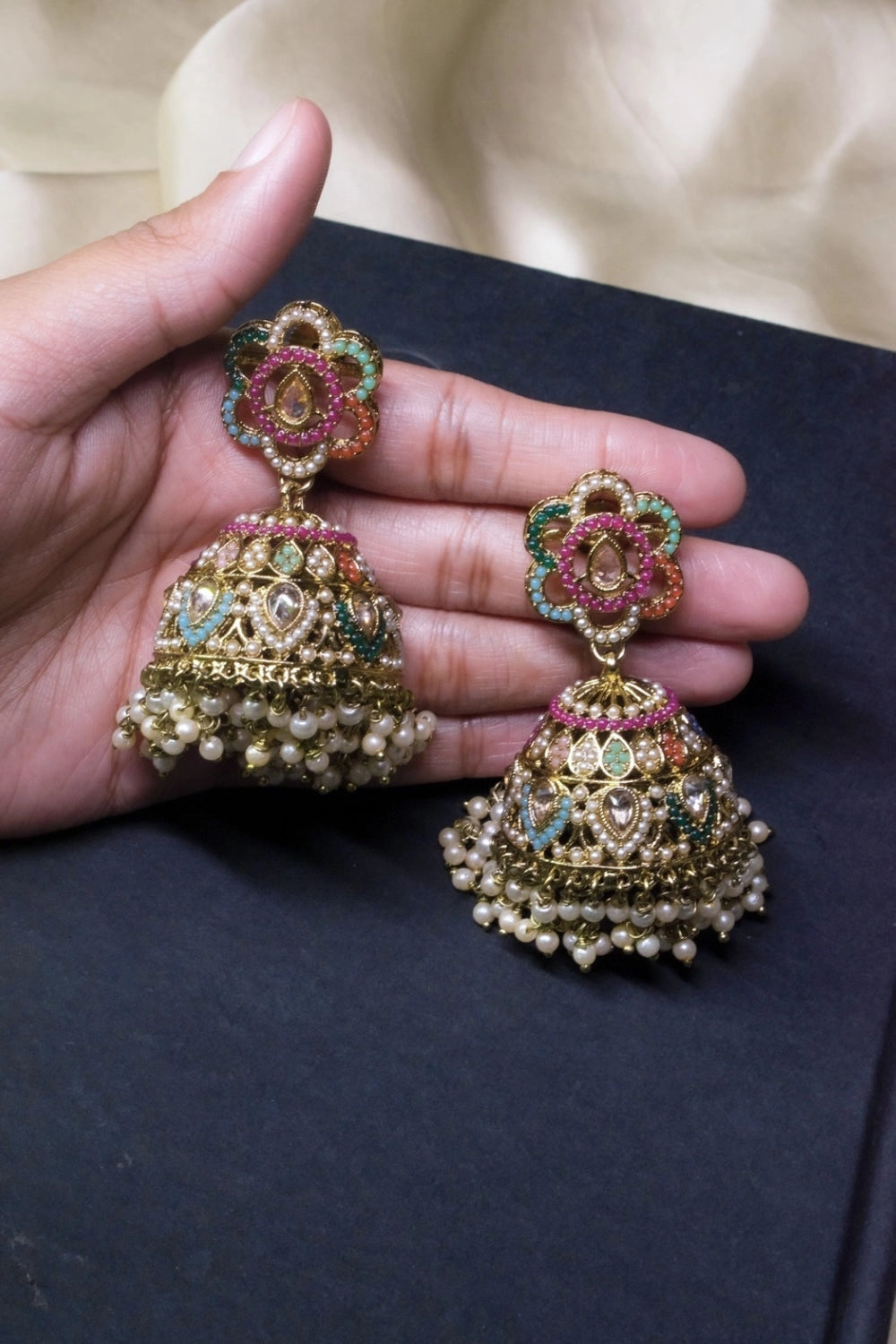 Multicolour Jadau Jhumkas