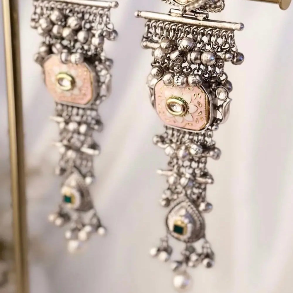 Oxidised Long Ghungroo Earrings
