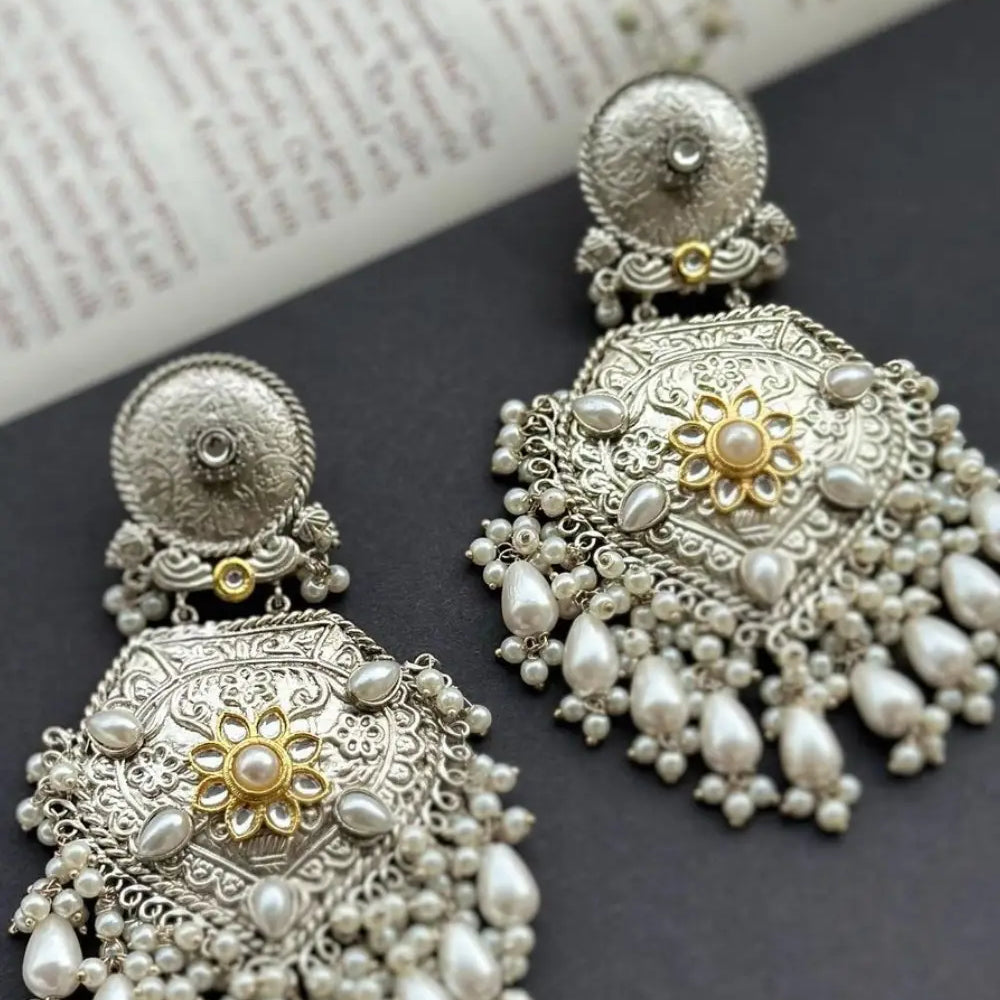Oxidised Pearl Earrings