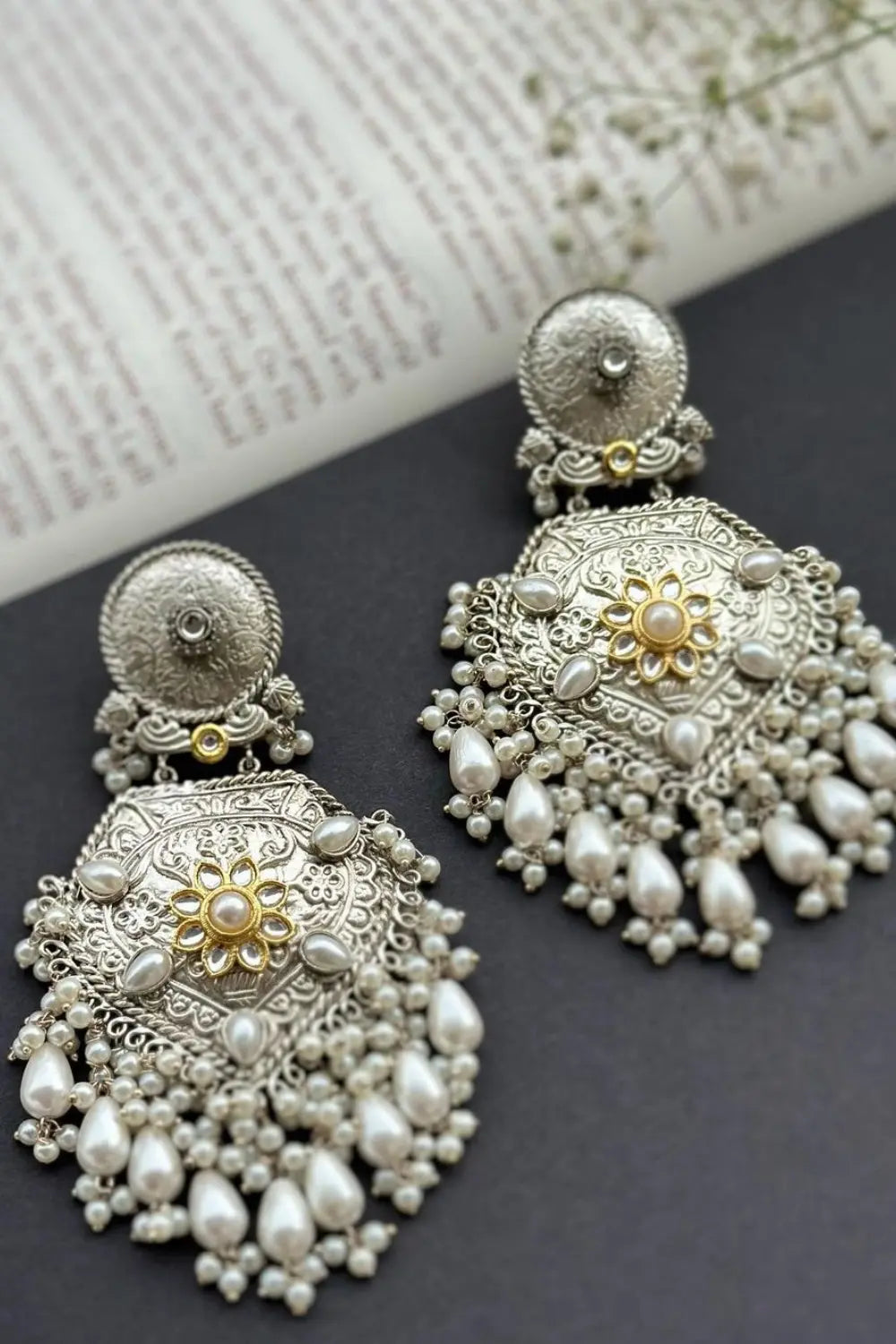 Oxidised Pearl Earrings