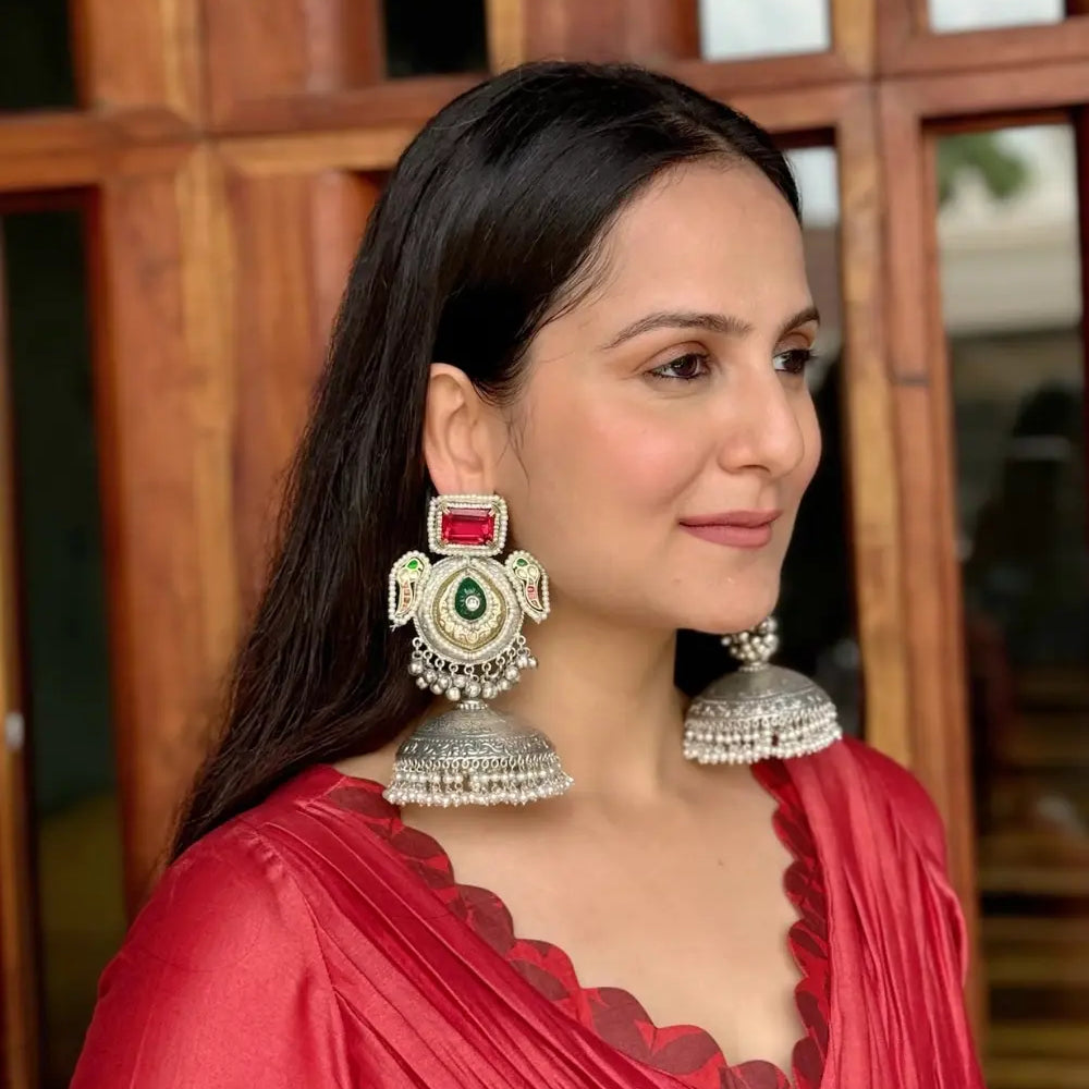 
                      
                        Oxidised Ruby Jhumkas
                      
                    