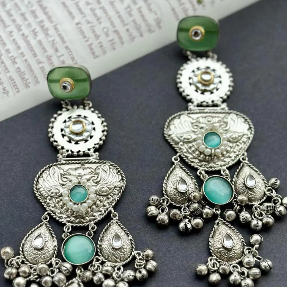 Oxidised Long Ghungroo Earrings
