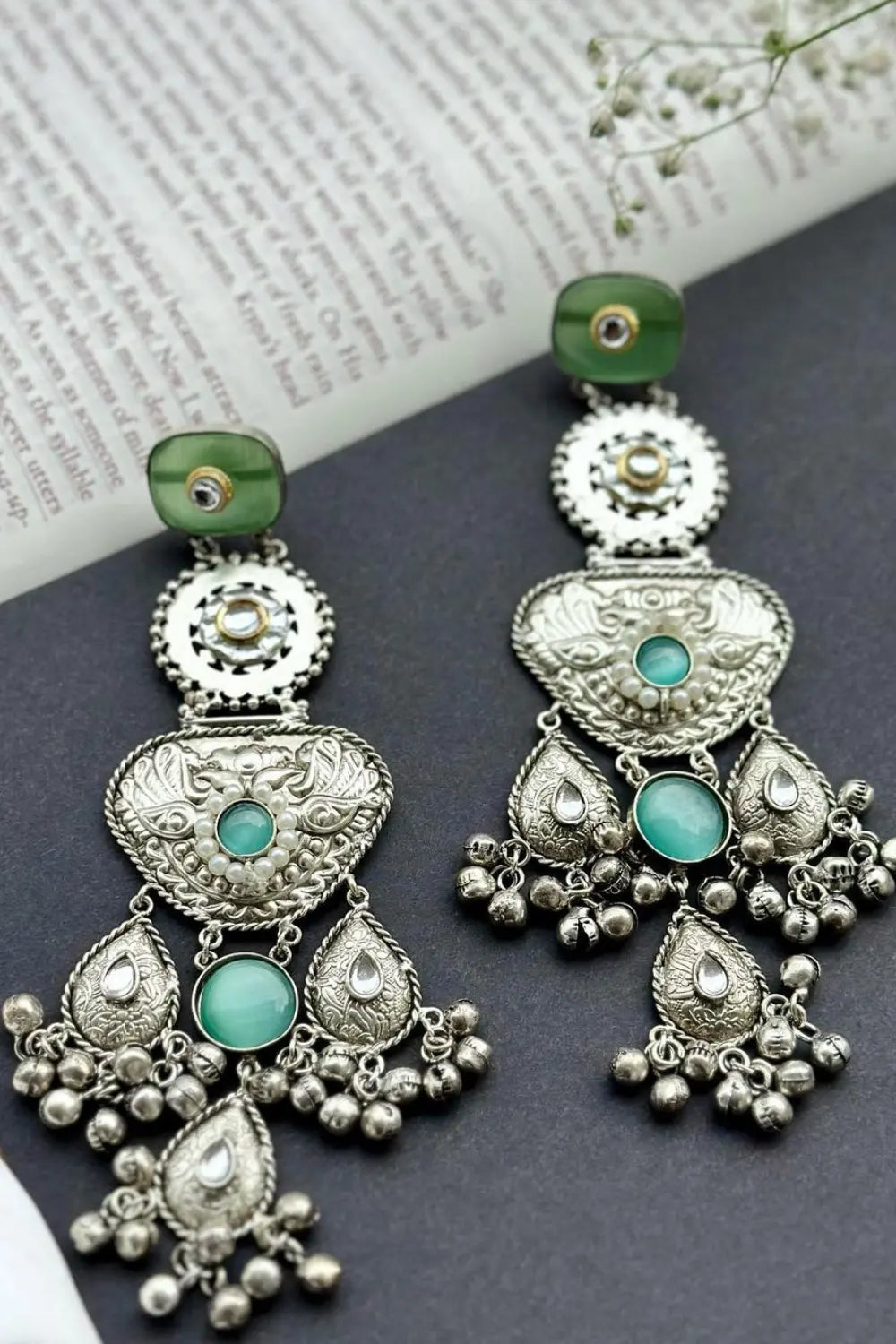 Oxidised Long Ghungroo Earrings