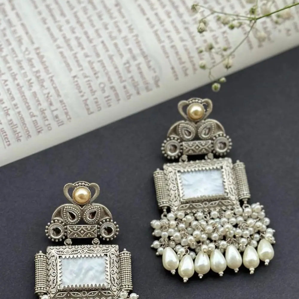 Oxidised Pearl Earrings