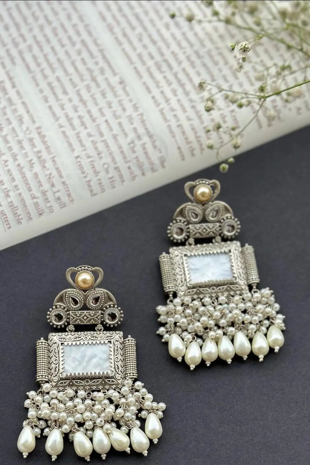 Oxidised Pearl Earrings