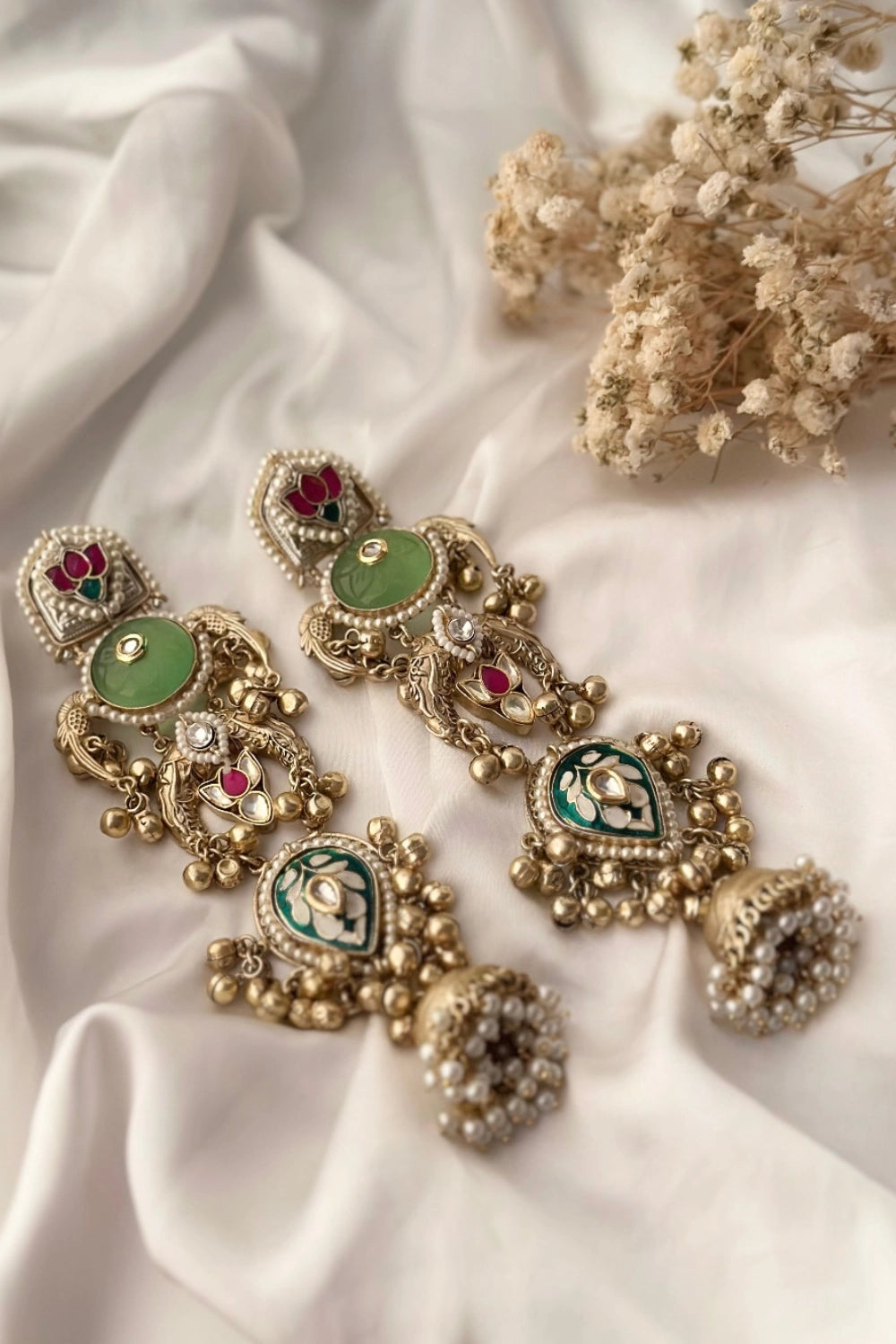 Antique Long Pastel Jhumkas - Sultana