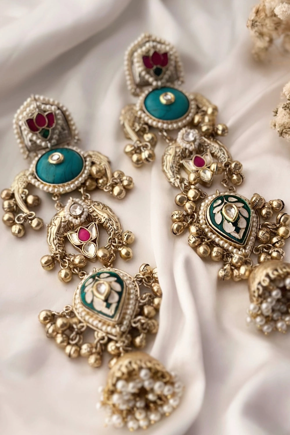 Antique Long Firoza Jhumkas - Sultana