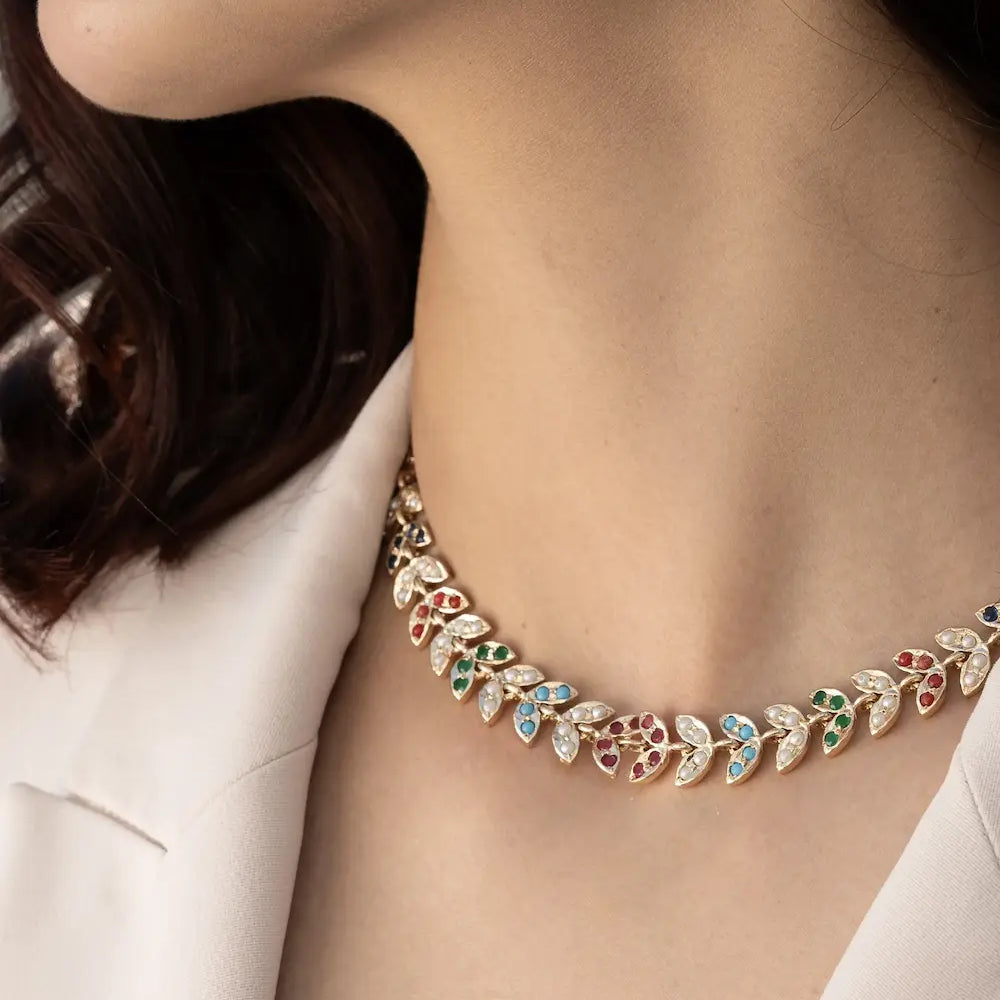 
                      
                        Multicoloured Jadau Necklace Set
                      
                    