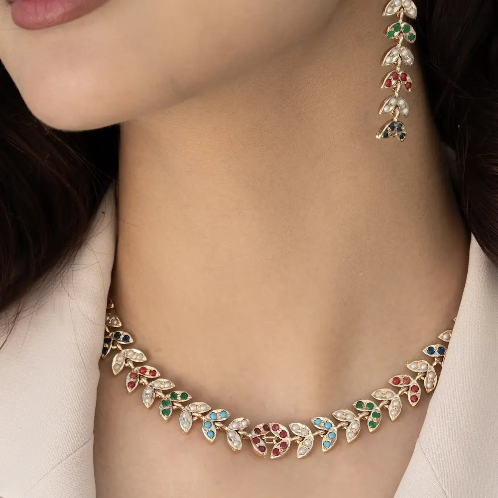 
                      
                        Multicoloured Jadau Necklace Set
                      
                    