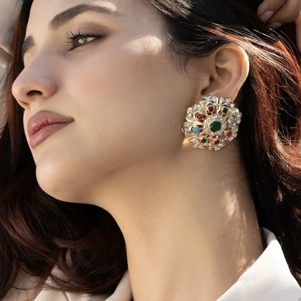 
                      
                        Floral Multicoloured Jadau Studs
                      
                    