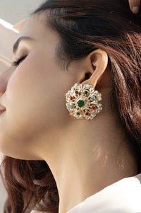 Floral Multicoloured Jadau Studs