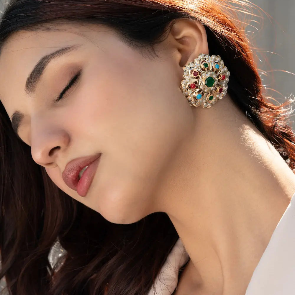 
                      
                        Floral Multicoloured Jadau Studs
                      
                    