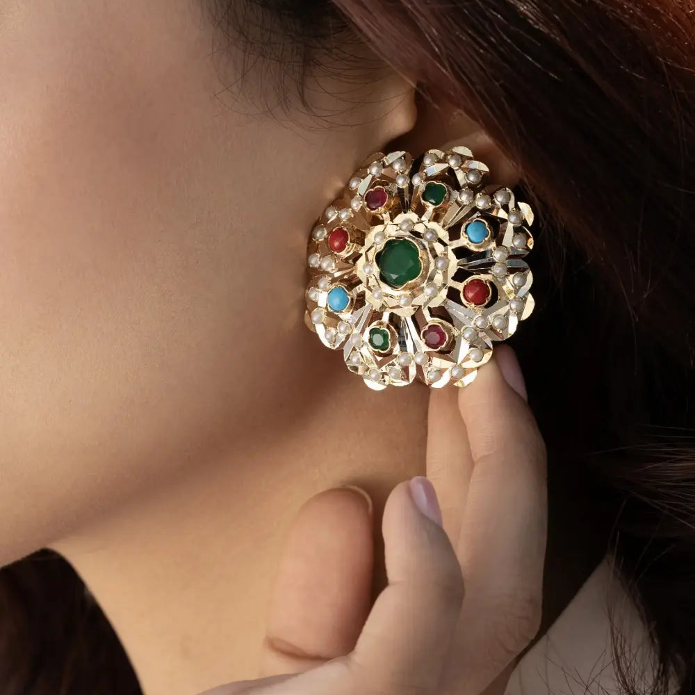 
                      
                        Floral Multicoloured Jadau Studs
                      
                    