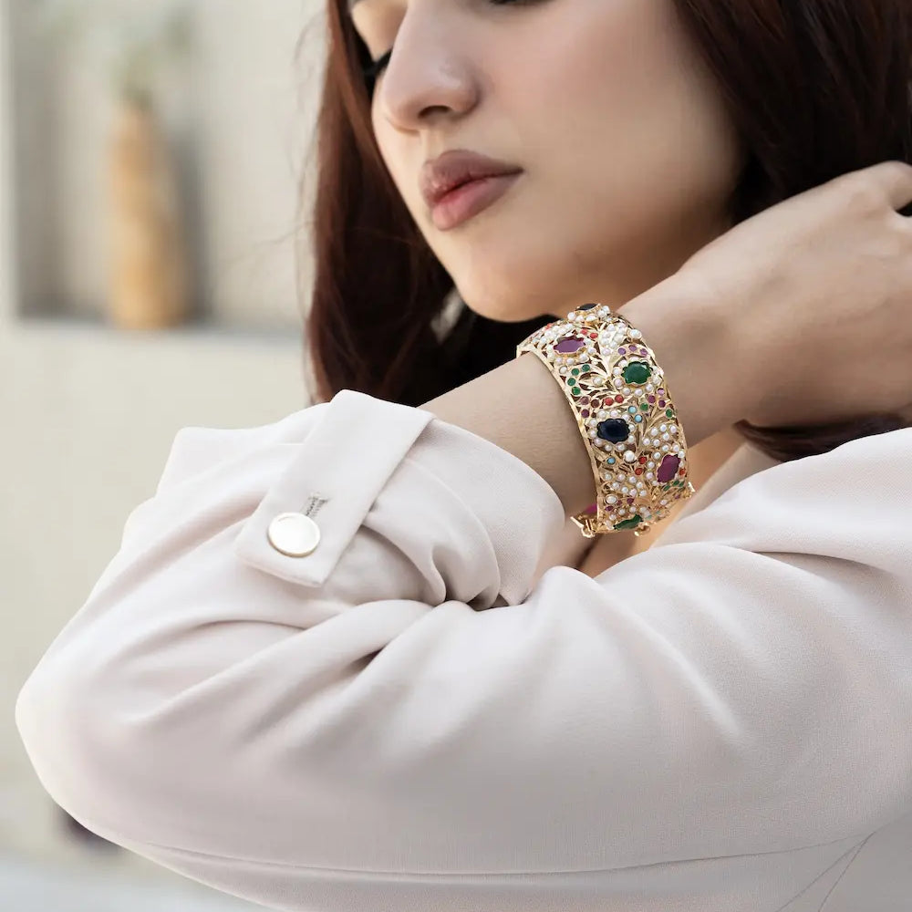 
                      
                        Navratan Jadau Statement Bracelet
                      
                    