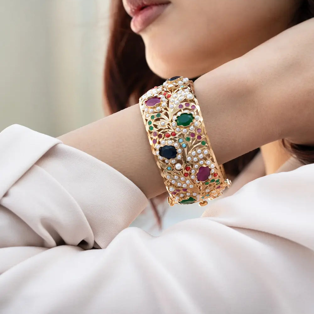 
                      
                        Navratan Jadau Statement Bracelet
                      
                    