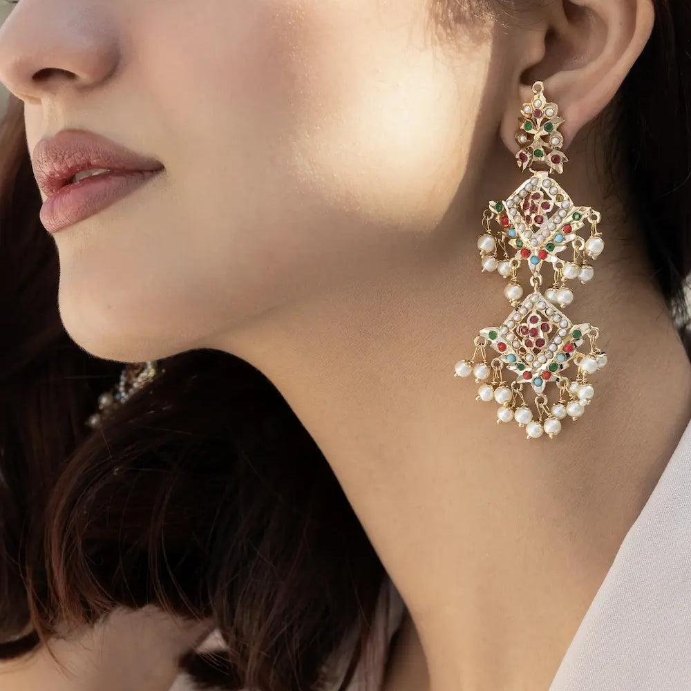 Multicoloured Jadau Earrings