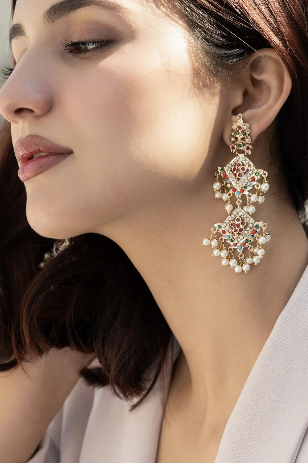 Multicoloured Jadau Earrings