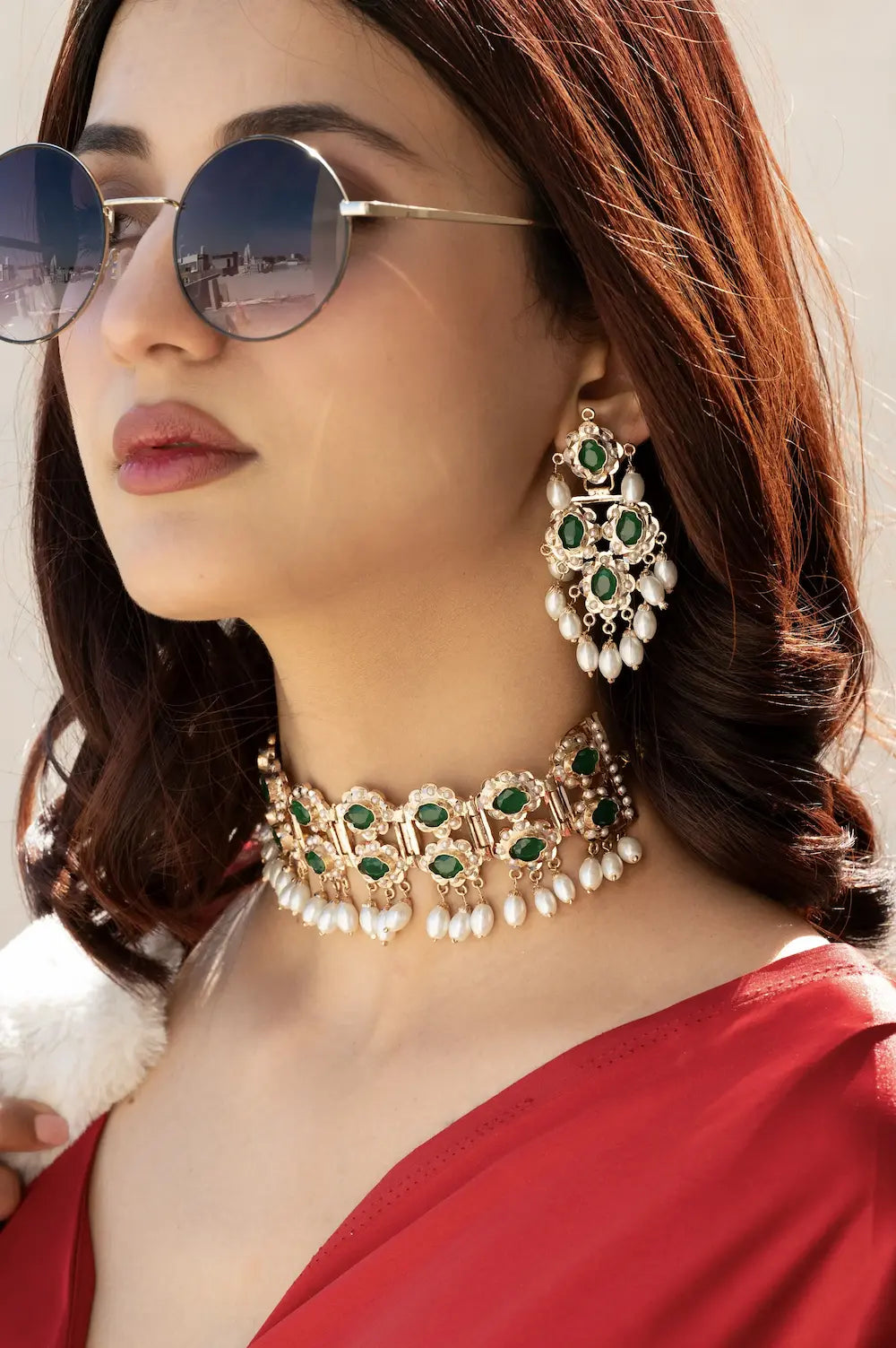 Green Choker Jadau Necklace Set