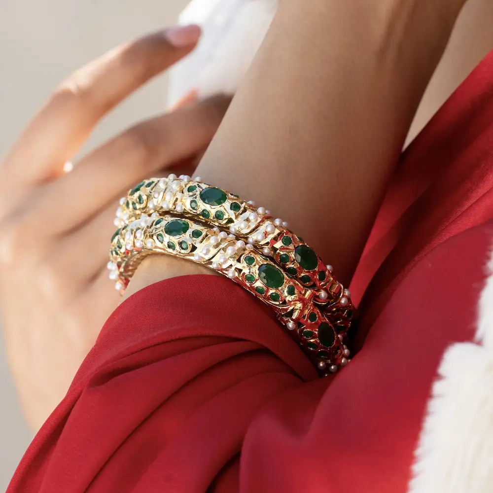 
                      
                        Green Jadau Bangles - Set Of 2
                      
                    
