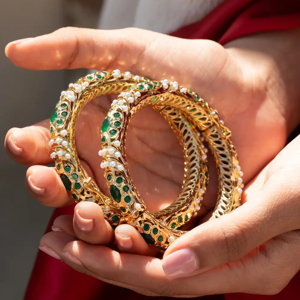 
                      
                        Green Jadau Bangles - Set Of 2
                      
                    
