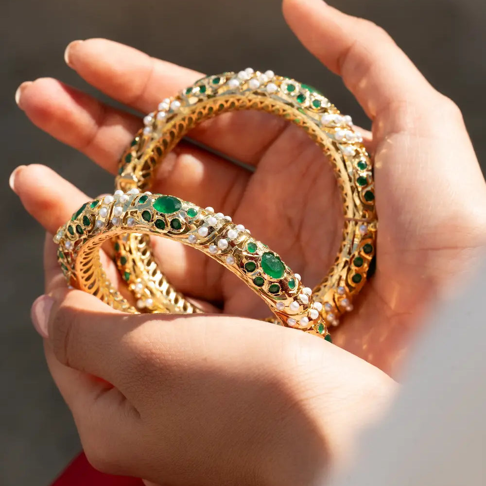 
                      
                        Green Jadau Bangles - Set Of 2
                      
                    