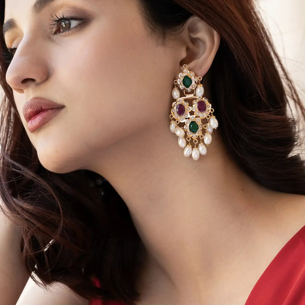 Red & Green Jadau Earrings