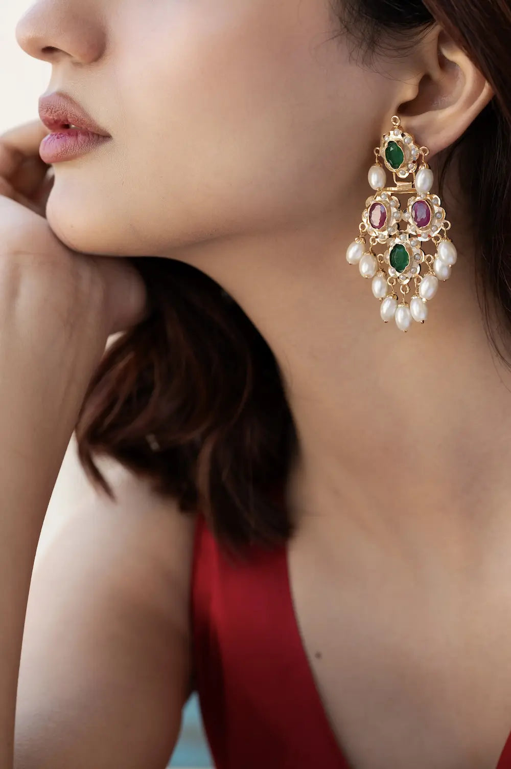 Red & Green Jadau Earrings