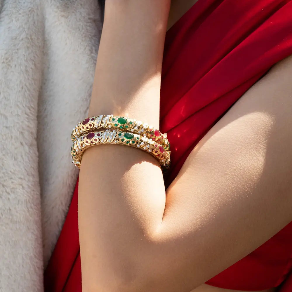 
                      
                        Red & Green Jadau Bangles -Set Of 2
                      
                    
