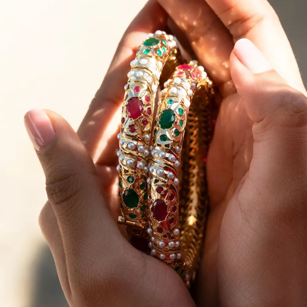 Red & Green Jadau Bangles -Set Of 2