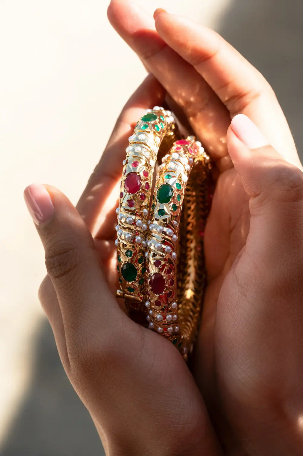 Red & Green Jadau Bangles -Set Of 2