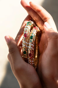 Red & Green Jadau Bangles -Set Of 2