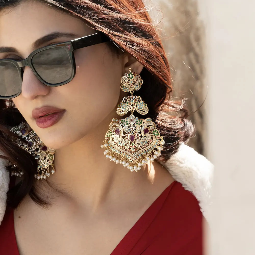 
                      
                        Navratan Jadau Statement Earrings
                      
                    