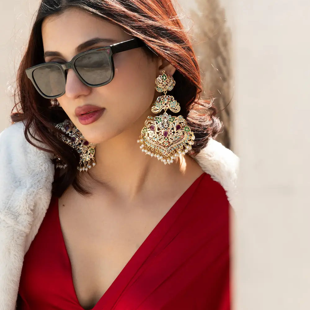 Navratan Jadau Statement Earrings