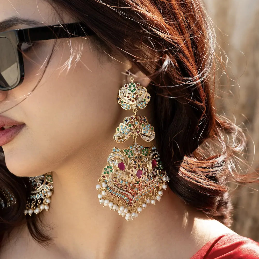 
                      
                        Navratan Jadau Statement Earrings
                      
                    