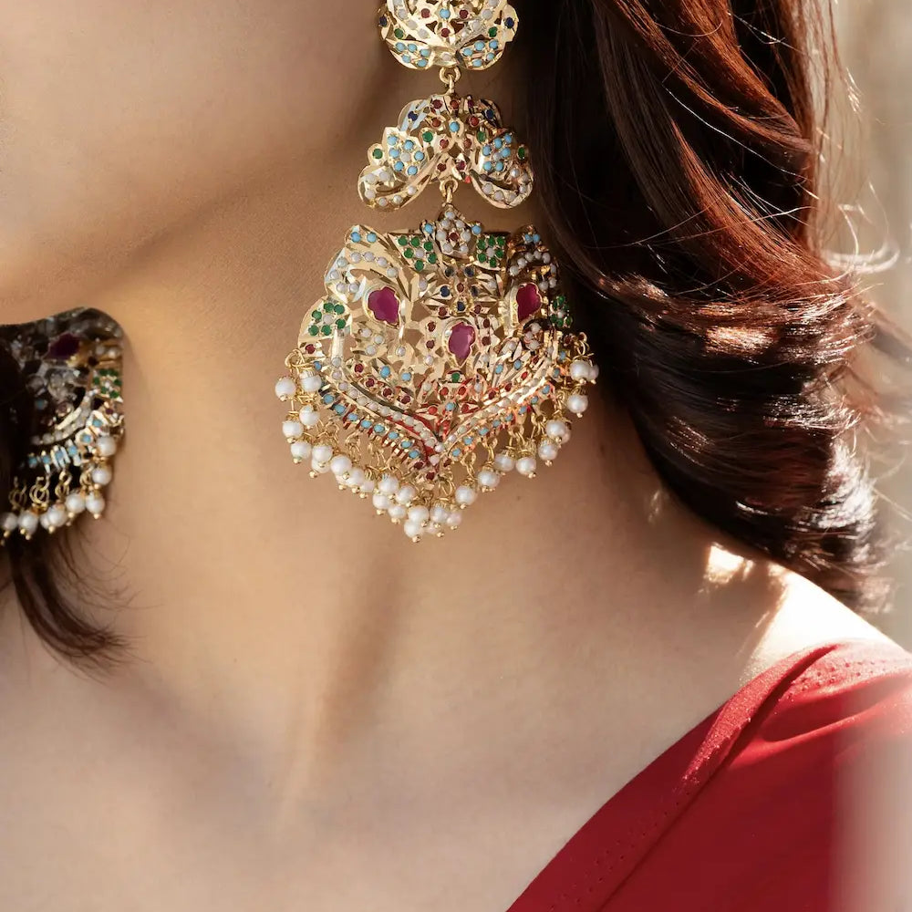 
                      
                        Navratan Jadau Statement Earrings
                      
                    