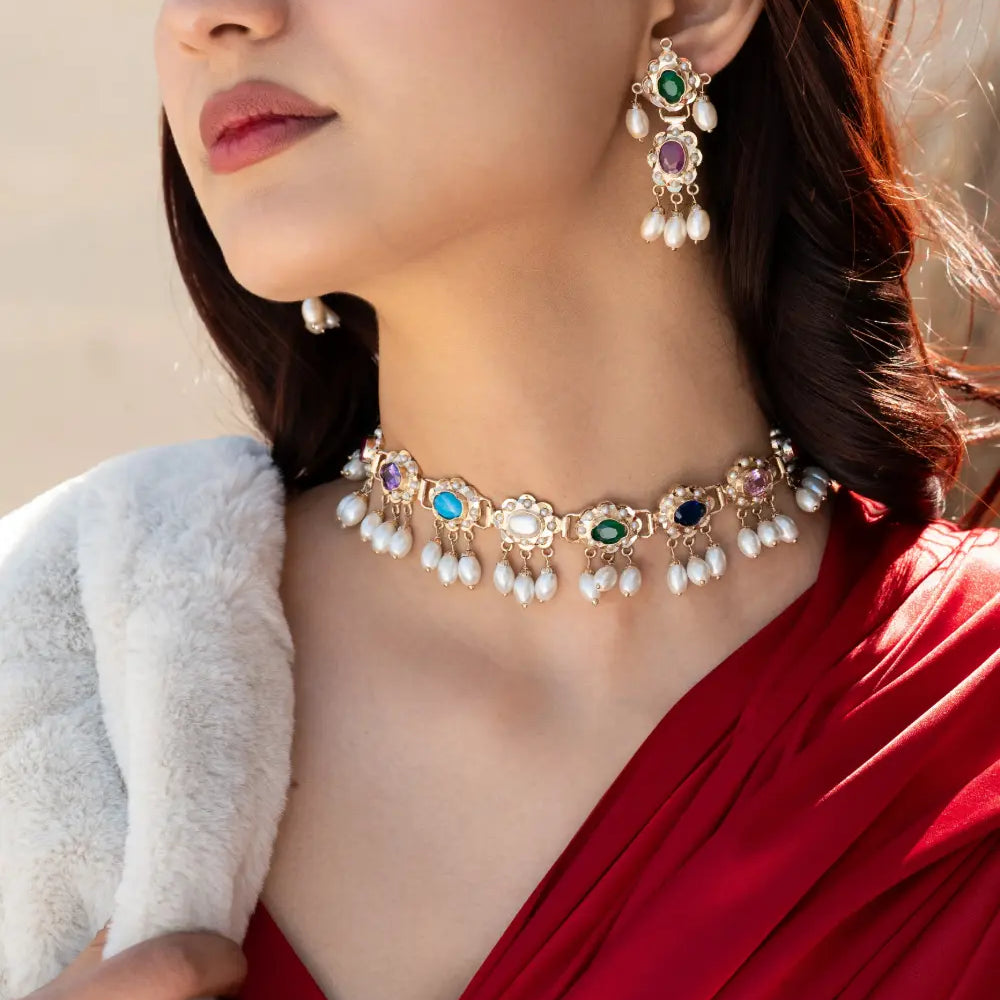 Navratan Jadau Necklace Set