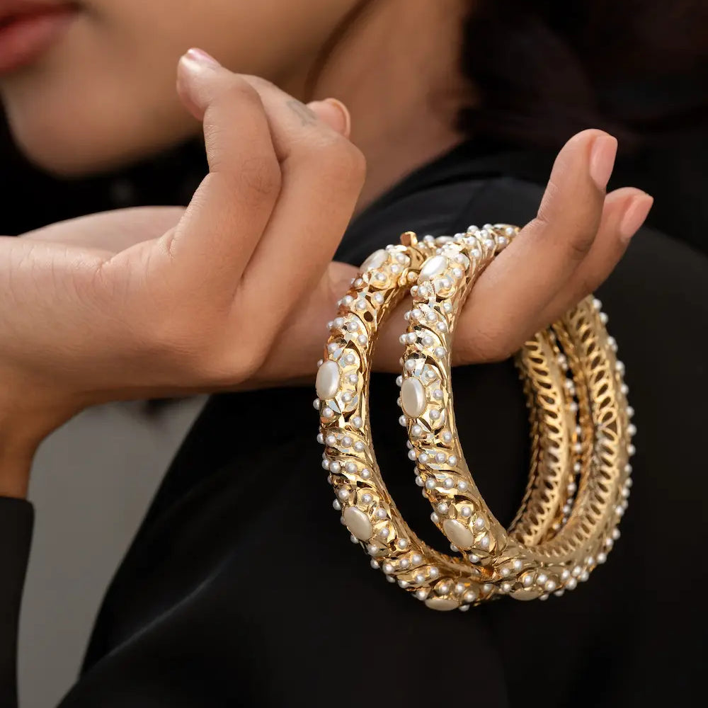 Jadau Pearl Bangles -Set Of 2