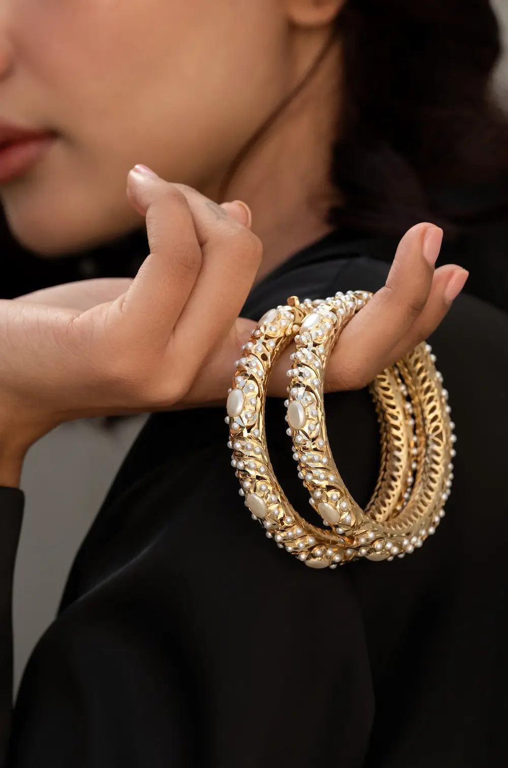 Jadau Pearl Bangles -Set Of 2
