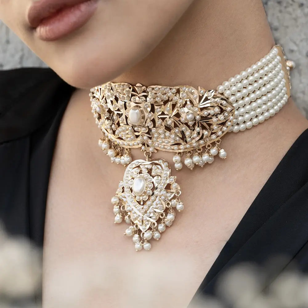 
                      
                        Pearl Jadau Choker Necklace Set
                      
                    