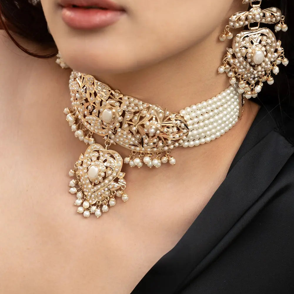 
                      
                        Pearl Jadau Choker Necklace Set
                      
                    