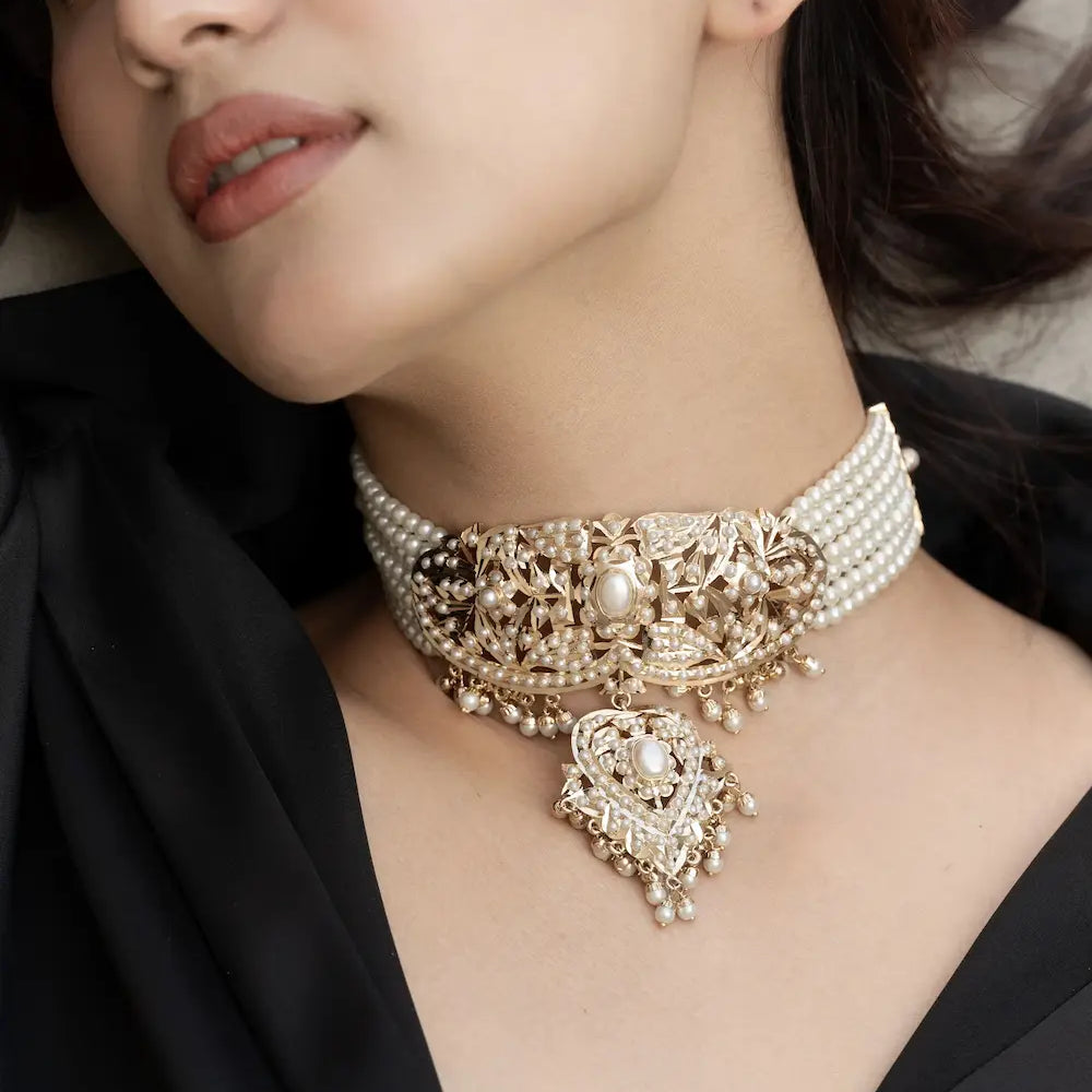 Pearl Jadau Choker Necklace Set