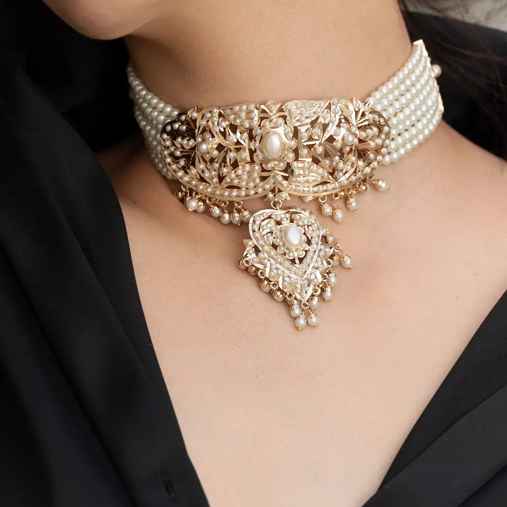 
                      
                        Pearl Jadau Choker Necklace Set
                      
                    