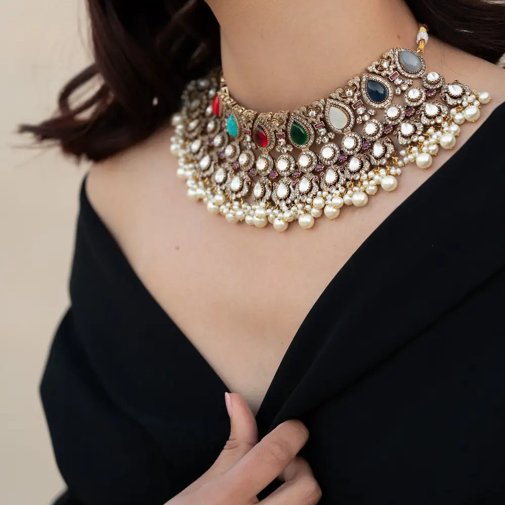 
                      
                        Victorian Navratan Necklace Set
                      
                    
