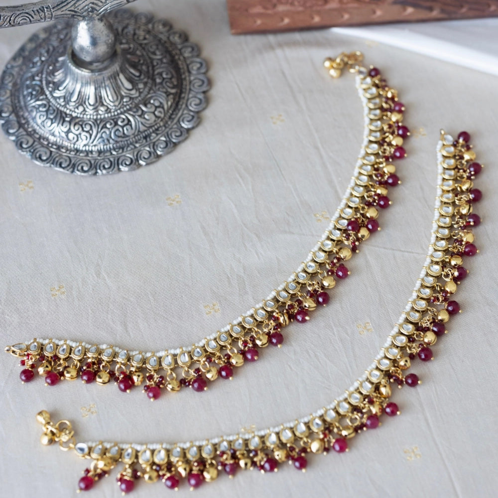 Ruby Red Kundan Anklets