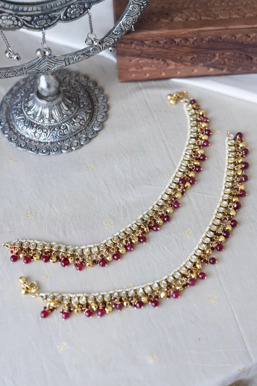 Ruby Red Kundan Anklets