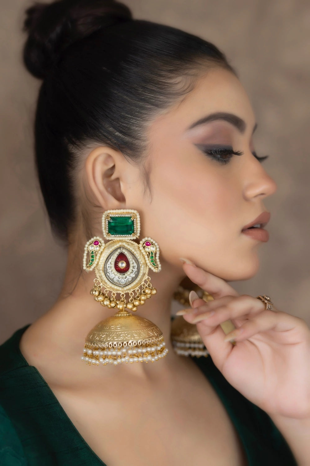 Antique Emerald Jhumkas