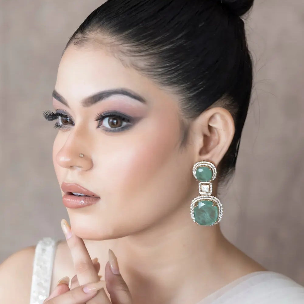Mint Polki Drop Earrings